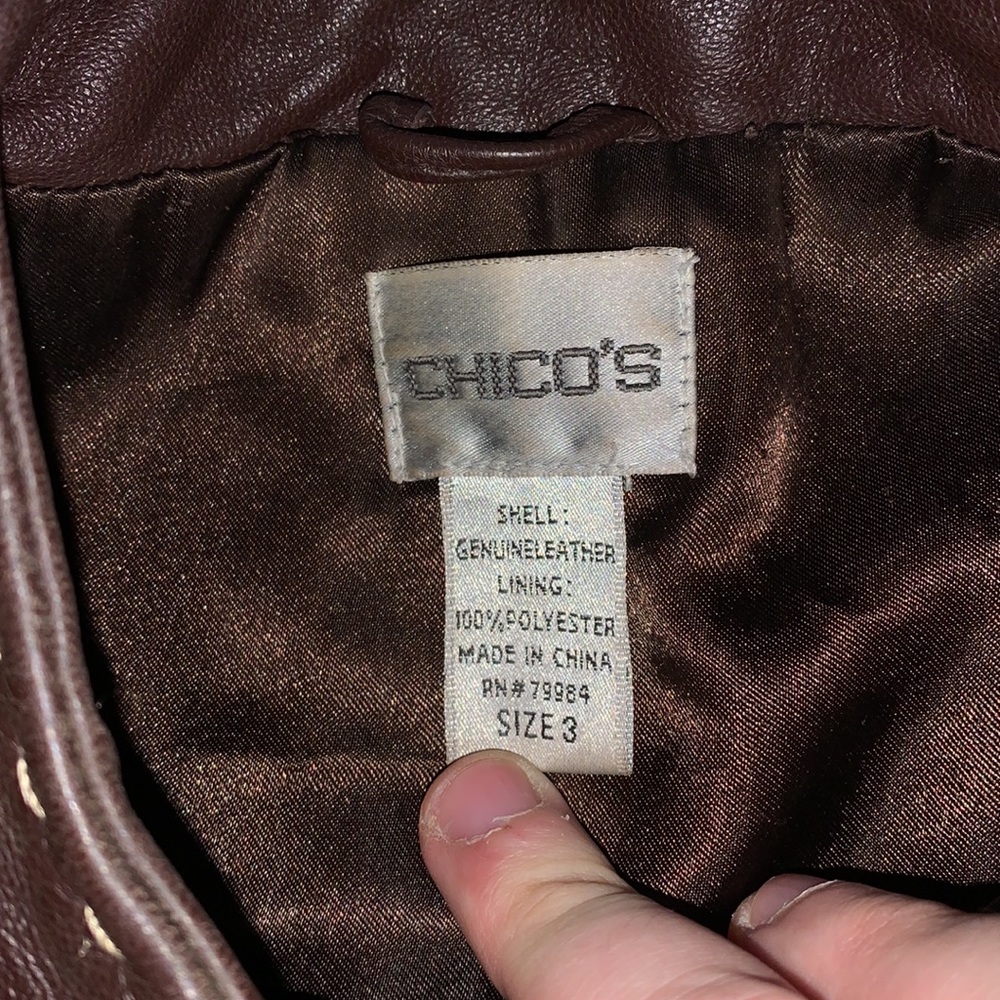 Chico’s Women’s Leather Shell Zip-Up Jacket Size 3 Brown - Picture 6 of 6